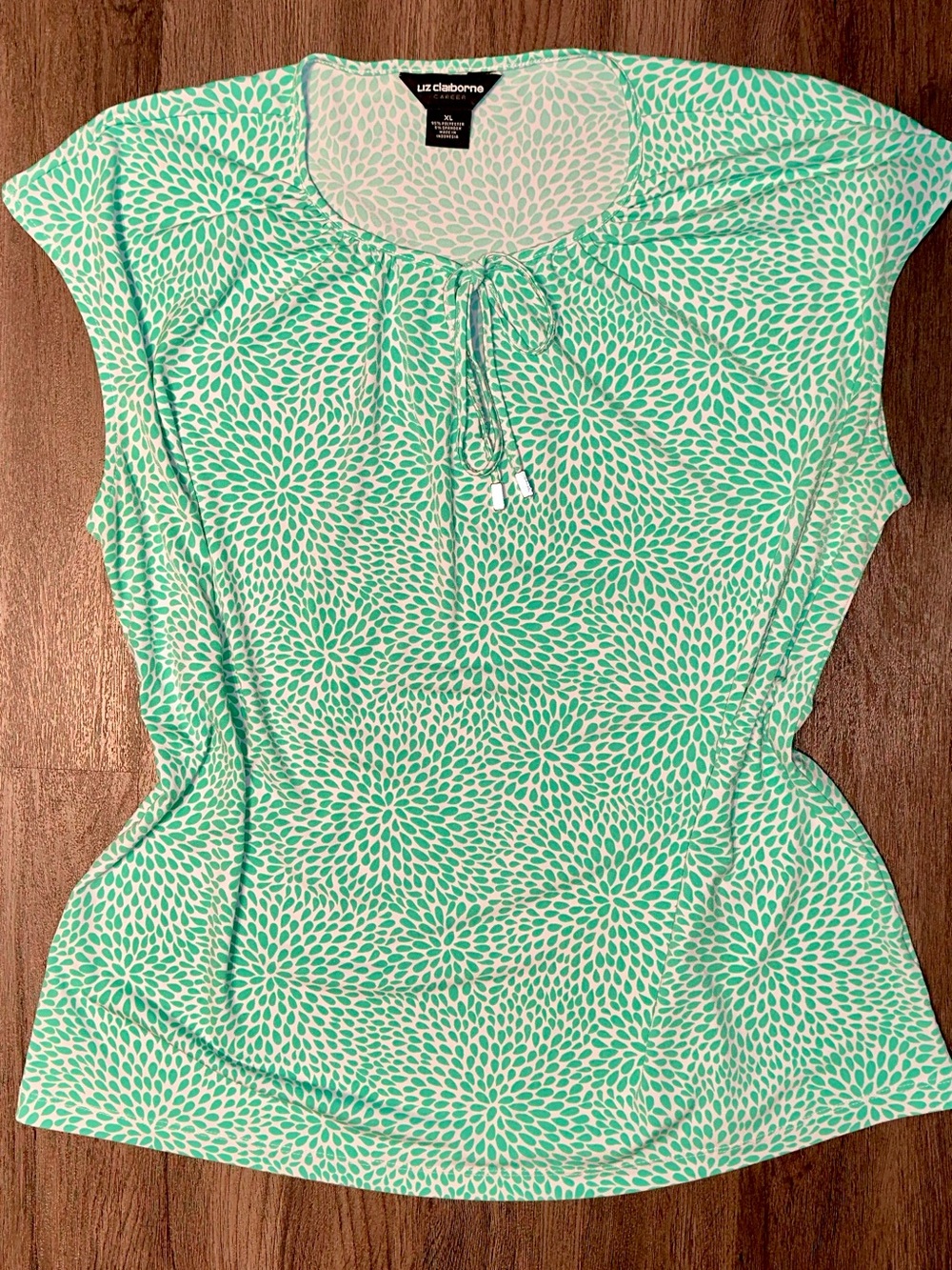 Liz Claiborne Mint Green & White Floral Tie-Neck Sleeveless Blouse/Tank -Size XL
